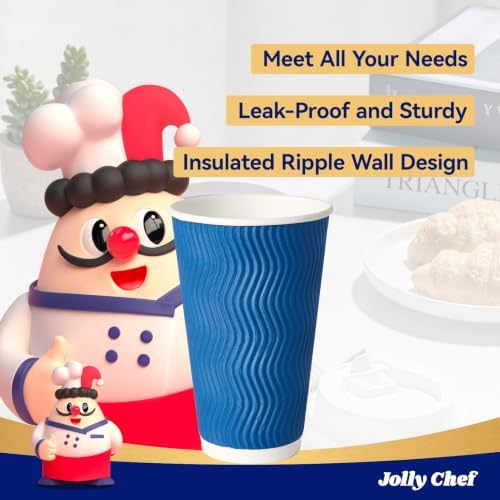 JOLLY CHEF Paper Coffee Cups 16 oz 90 Pack Insulated Paper Cups Blue - Image 3
