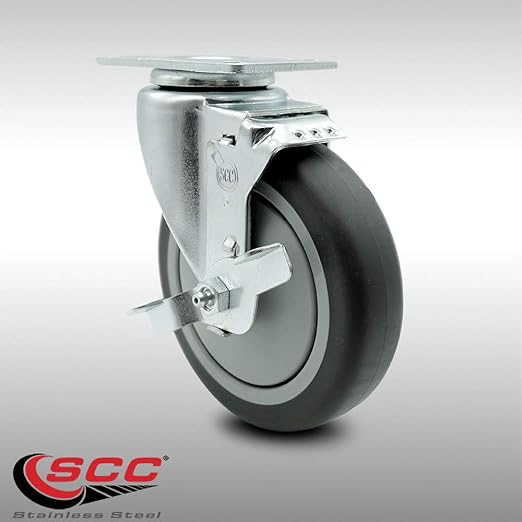 Service Caster Brand Replacement Caster for Uline Caster H-7447SWB-Stainless Steel Swivel Top Plate Caster with 5 Inch Thermoplastic Rubber Wheel and Top Lock Brake-Fit Carts and Platform Truck H-6826