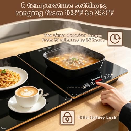 Electric Warming Tray, 42.5"x14.96" Extra Large 4-in-1 Food Warmer for with 8 Temp Settings & Timer, 4MM Tempered Glass Warming Mat, Modular Hot Plates for Buffet, Catering & Parties - Image 4