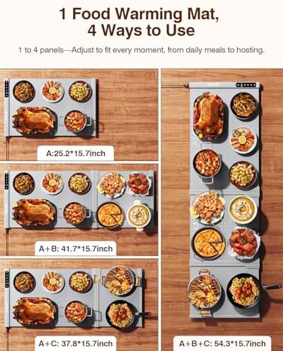 54'' Food Warming Mat with Heat-Resistant Pad, Expandable XXL Warming Mats for Food, 99H Timer & 7 Temps, Child Lock, Switchable℃/℉, Portable Electric Warming Trays for Parties, Buffets & Daily Use - Image 3