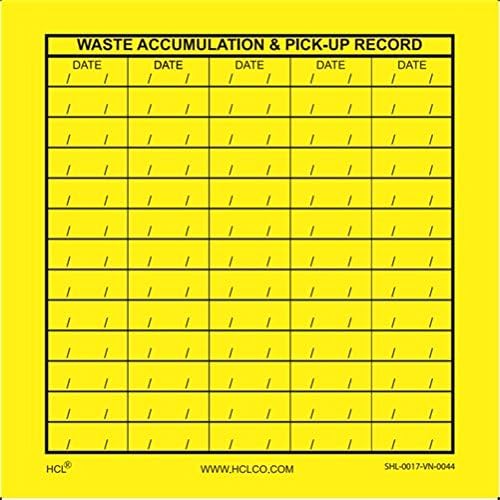 Hazardous Waste Multiple Accumulation and Pickup Record Label - Adhesive Vinyl 6" x 6" (Pack of 25) (PN: SHL-0017)