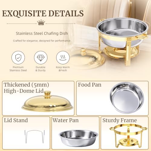 HEADMALL Chafing Dishes for Buffet 4 Pack, 6QT Round Gold Chafing Dish Buffet Set with High Dome Lid, Stainless Steel Food Warmers for Parties, Catering Supplies and Buffet Servers, Safe Rolled Edge - Image 3