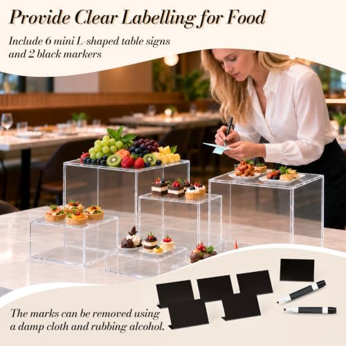 6Pcs Buffet Risers, Food Risers Display Stands with Mini Sign and Maker - Image 4