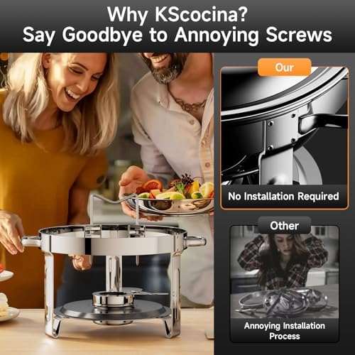 Chafing Dishes for Buffet, 4 Pack 5QT Round Stainless Steel Chafing Dish Set for Home Parties, Christmas Gatherings, Catering Events Complete Buffet Warmer Set (Silver 4) - Image 5