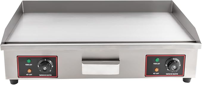 Electric Flat Top Grill Indoor & Outdoor 3000W Commercial Countertop Griddle 28.7"x15.7" Stainless Steel Flat Top Teppanyaki Grill with Dual Independent Thermostatic Control(NO PLUG)