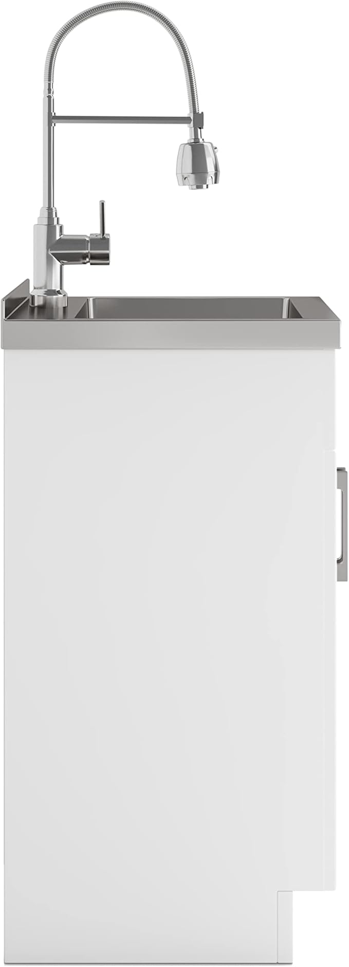 SIMPLIHOME Hennessy All-in-One 20 inch Wide Utility Sink and Laundry Cabinet in Pure White Finish, Transitional Stainless Steel Sink Cabinet for Laundry Rooms with High-Arch Chrome Faucet and Storage