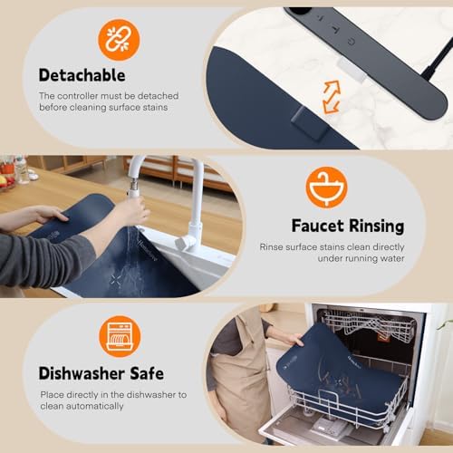 Homelove Warming Mat for Food - Electric Warming Tray with 7-Level Temp Settings & 6 Hours Timer, Full Surface Graphene Heating, Waterproof Dishwasher-Friendly Food Warmer for Parties, Kitchen (DBlue) - Image 2