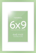 Homeforia 6x9 Picture Frame Sage Green, High End Metal 6 x 9 Frames with Mat 4 x 6 for Print, 6by9 Desk Frame Matted to 4x6 inch Photo, 6 by 9 Wall or Tabletop Frame, Tempered Glass, Wall Kit, Set of 1