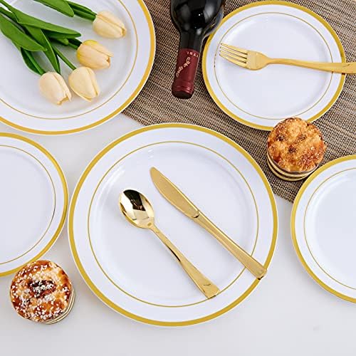 125 PCS Plastic Plates Set Gold Disposable Dinnerware Set for 25 Guests - Image 5