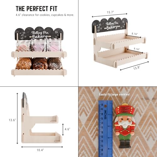 HOTCAN Wooden Cookie Display Stand with Chalkboard Sign for Bakers, Vendors, Craft Fairs | Pastry Display for Market Booths & Events | 2 Tiered Cookie Display for Muffins, Cakes, and Pastries(Natural) - Image 4