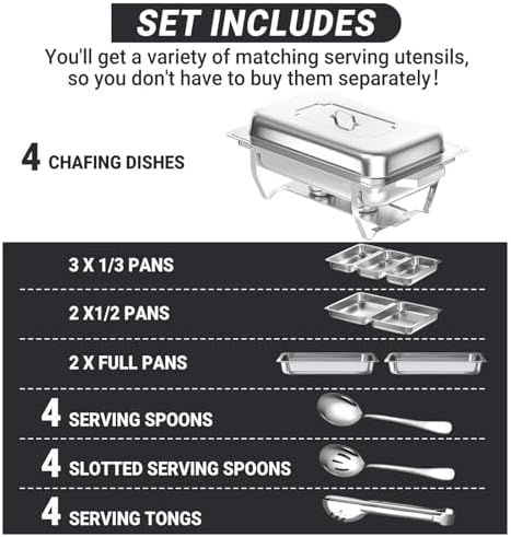 Chafing Dishes for Buffet, 8 Qt Food Warmers 4 Pack 7 Pans Silver - Image 2