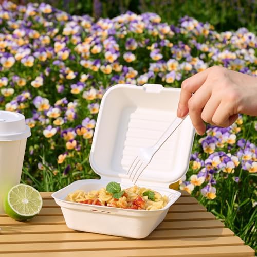 6" Sugarcane to go food containers, 1-Compartment Clamshell Food Containers - Image 4