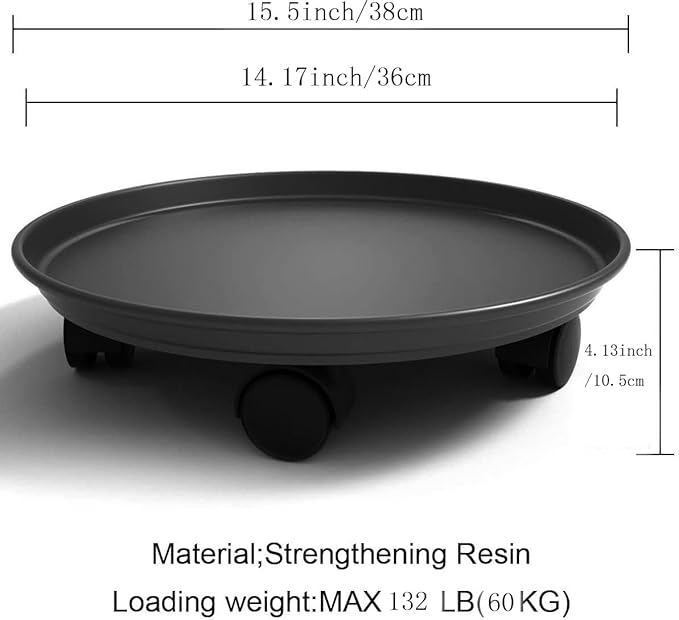 2 Pack Plant Caddy With Wheels,Plant Rollers With Wheels, Round Potted Rolling Plant Stands With Wheels Heavy Duty Flower Pot Rack on Rollers Dolly Trolley Saucer Tray Pallet Plant Dolly (15.5inch, Black)