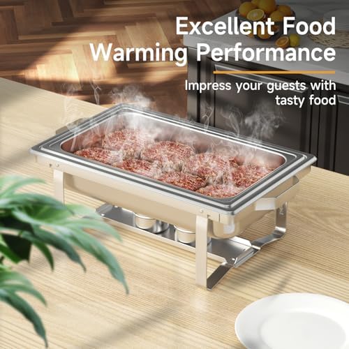 Chafing Dishes for Buffet 4 Pack, 9QT Chafing Dish High Grade Stainless Steel Chafer Complete Set,Steel Handle, Catering Events Complete Buffet Warmer Set (Silver, 4) - Image 5