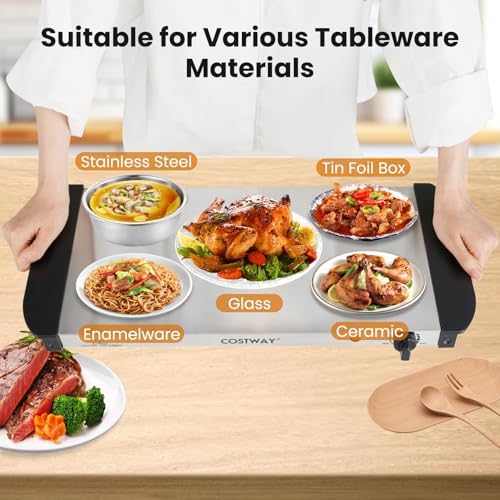 COSTWAY Electric Buffet Server Food Warmer, Stainless Steel Countertop Food Warming Tray with 3 Removable Trays, Adjustable Tempered Control & See-Through Lids for Parties, Holidays & Catering - Image 4