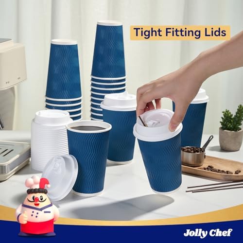 JOLLY CHEF 16oz Paper Coffee Cups with Lids & Stirrers 80 Pack - Image 5