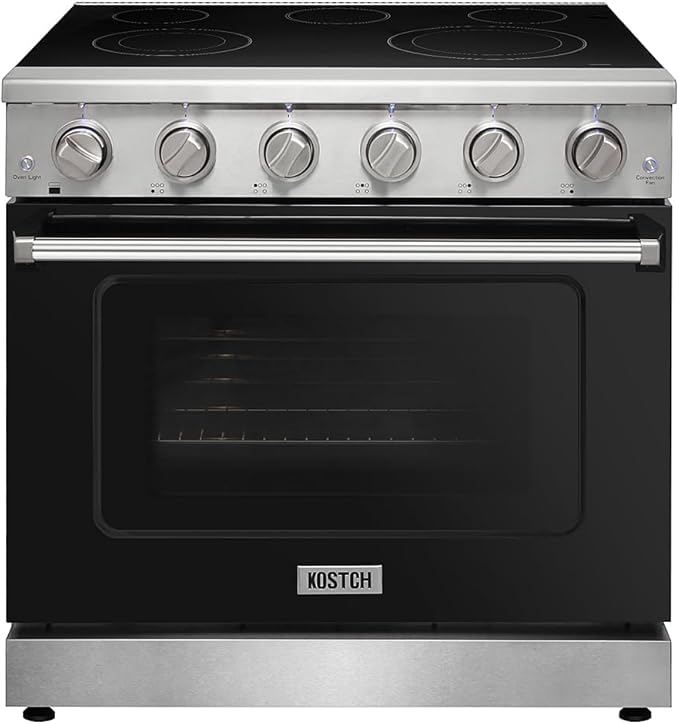 KOSTCH 36 inch Professional Electric Range with 5 Heating Elements Cooktop, 6.0 Cu. Ft. Convection Oven Capacity,Electric Stove Smooth Glass Top, in Stainless Steel KOS-36RE06H (Black)
