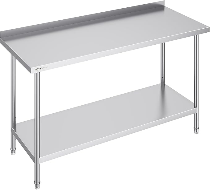 VEVOR 24 x 60 x 36 Inch Stainless Steel Work Table, Commercial Food Prep Worktable Heavy Duty Prep Worktable, Metal Work Table with Adjustable Height for Restaurant, Home and Hotel
