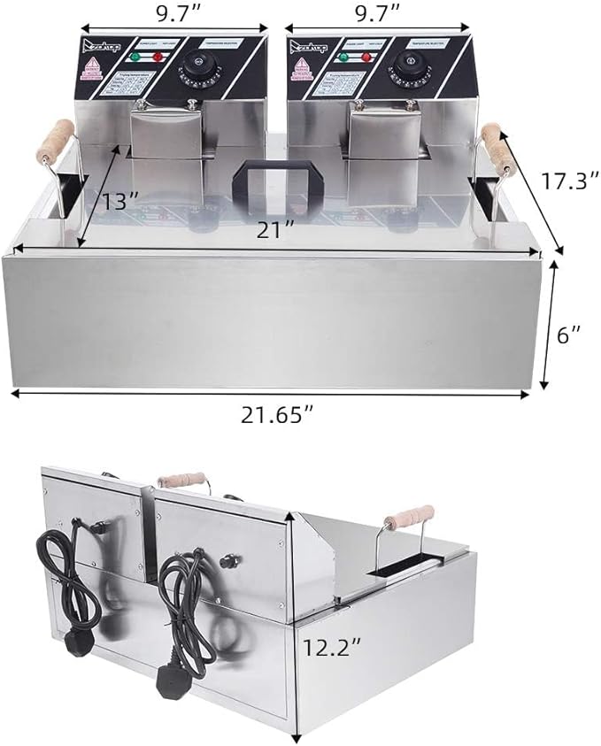23.3QT/22L Commercial Deep Fryer with Basket and Lid, 5000W Electric Fryer, Countertop Oil Fryer for French Fries, Onion Rings, Donuts, Temperature Adjustable 140-392℉, Stainless Steel Single Tank