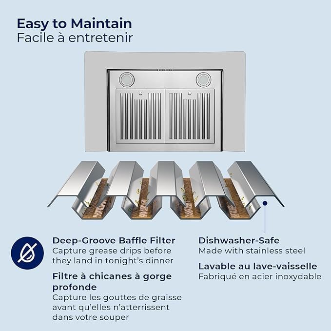 Hauslane Wall Mount Range Hood 30 Inch | European Canopy Design with Tempered Glass & Stainless Steel | 3-Speed, Dishwasher-Safe Filters | Ducted or Ductless with Charcoal Filters,WM-600