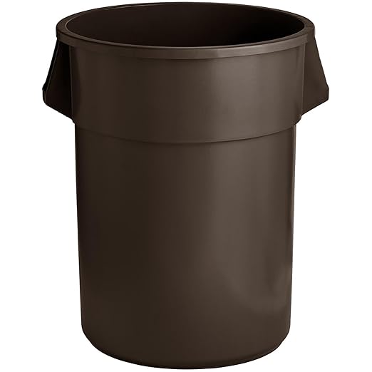 PRO&Family Commercial Round Trash Can, Ingredient Bin, Heavy-Duty Plastic, Anti-Static, Kitchen, Office, Outdoor Use (Brown, 55 Gallon)