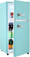 Anukis 3.2 Cu.Ft Retro Refrigerator with Freezer, 2 Door Mini Fridge with Adjustable Thermostat,Small Refrigerator for Apartment, Dorm, Office, Family, Basement, Garage (Mint Blue)