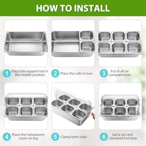 Ziliny 6 Pan Cold Food Buffet Server with Lid Salad Bar Station, Silver - Image 5