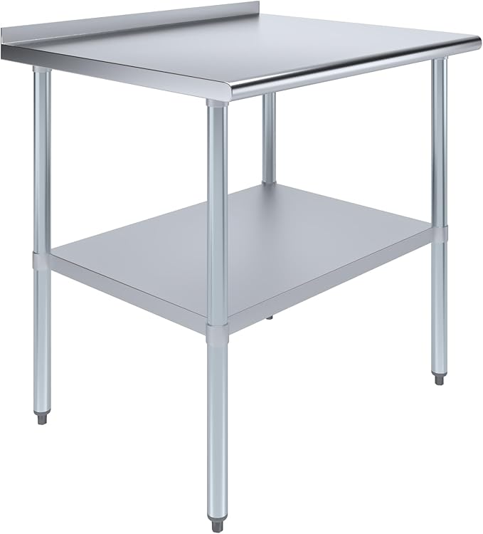 AmGood Stainless Steel Work Table with 1.5" Backsplash | Metal Kitchen Food Prep Table | NSF (36" Long x 30" Deep)