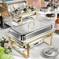 Chafing Dishes for Buffet 4 Pack, 9QT Chafing Dish High Grade Stainless Steel Chafer Complete Set,Steel Handle, Catering Events Complete Buffet Warmer Set (Golden, 2) by KScocina