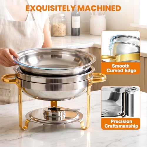 POWERFUEL 7QT Stainless Steel Chafing Dishes for Buffet with Serving Tongs - Image 3