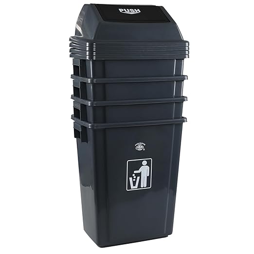 4 Pack High-Capacity Swing-LId Trash Can, 15 Gallon Highboy Waste Container with Swing Lid for Home/Garage/Apartment, Gray