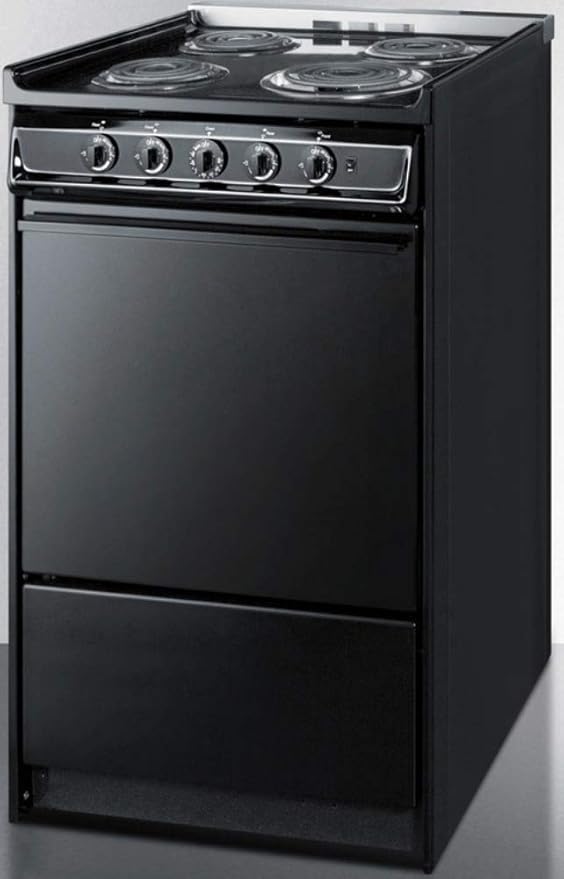 Summit Appliance TEM110CR 20" Wide Slide-In Electric Range, Black, Chrome Drip Pans