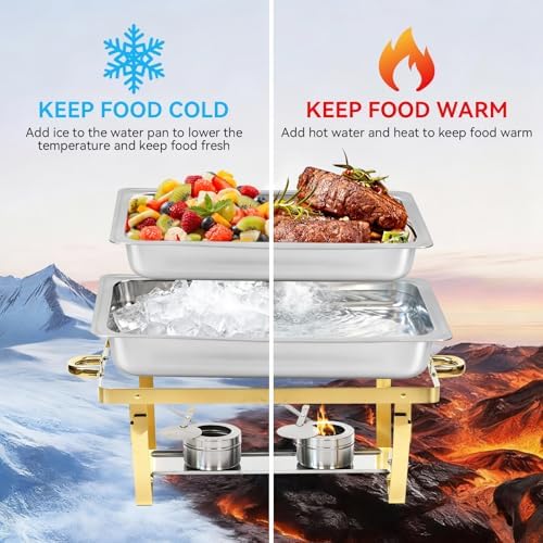 9Qt Chafing Dishes for Buffet, Gold Stainless Steel Chafing Dish Sets, Food Warmers for Parties, Buffet Servers and Warmers, Warming Trays for Buffets Party, Catering Supplies Buffet Display, 4 Pack - Image 4