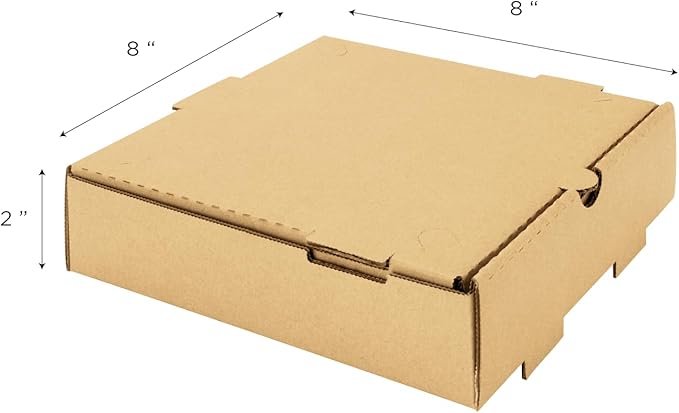 Karat Pizza Boxes 8" x 8" [50 Pack] Kraft Corrugated Boxes | Ventilated, Grease-Resistant, Durable for Pizza or Mailing Use