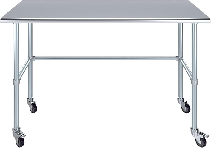 Stainless Steel Work Table Open Base & Wheels | Work Station | Metal Work Bench (Stainless Steel Work Table Open Base + Casters) (60" Long x 24" Deep)