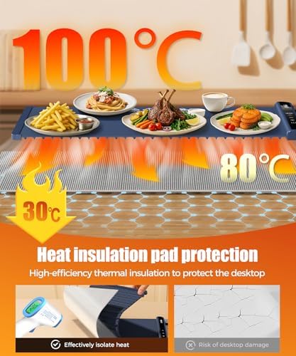 Warming Mat for Food, 26x15 Inch, Dark Blue, Fast Heat, Child Lock - Image 2