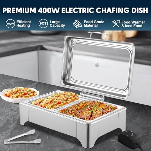 2 x 4.5QT Electric Chafing Dish, Half Size Buffet Warmer Set - Image 3