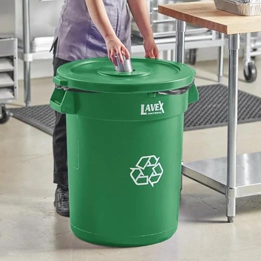 32 Gallon Commercial Recycling Can with Bottle Lid, Round Green Container, 27.4 Inch Height