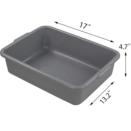 Farmoon 4 Packs 13 L Commercial Bus Tubs, Restaurant Dish Tub, Grey Plastic Wash Basins
