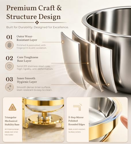 Chafing Dishes Buffet 6 Pack 6QT Gold Stainless Steel Food Warmers - Image 4
