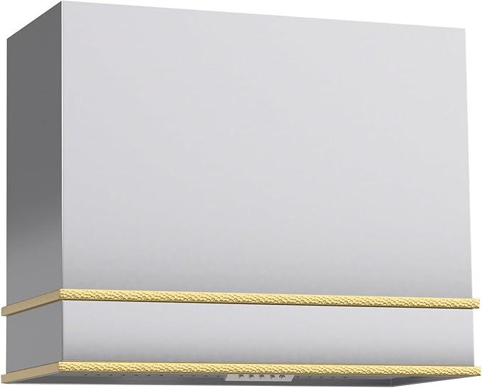 Akicon Range Hood 36 Inch, Stainless Steel Ducted Kitchen Hood with Powerful Motor, Wall Mount Modern Box, 36W X 30H X 14D Inch, AK-HS36HA-BSG (Brushed Stainless with Gold)