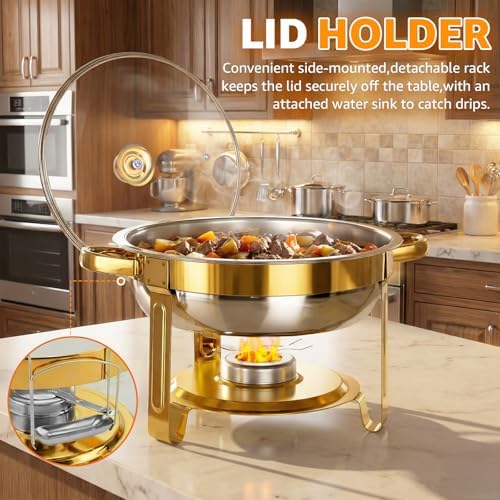 4 Pack 5QT Gold Chafing Dishes for Buffet,Installation-Free Stands,Round - Image 5