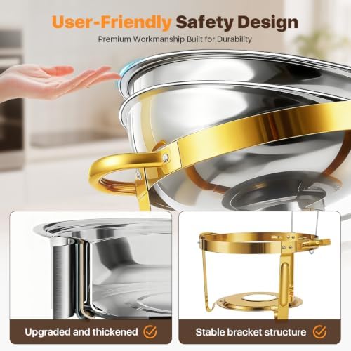 ALSO GO Chafing Dish for Buffet, 7QT 4 Pack Gold Round Chafing Dish Set with Glass Lid, Stainless Steel Serving Tray, Water Pan, Stand, Fuel Holder, Food Warmer for Party, Gathering, Banquet, Wedding - Image 4