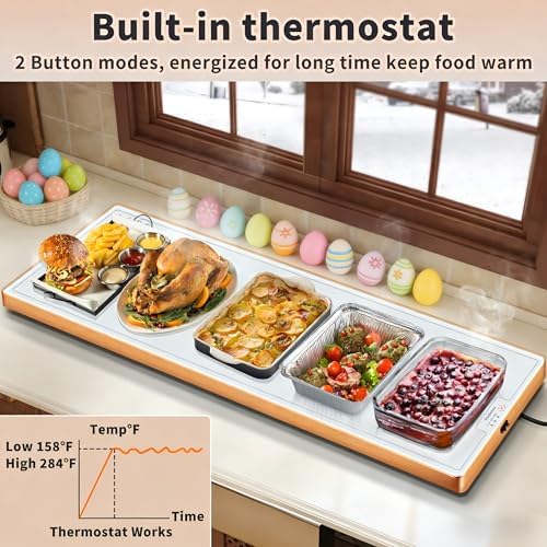 Warming Mat for Food,Extra Long 40"x12",Tempered Glass Warming Tray, White - Image 4