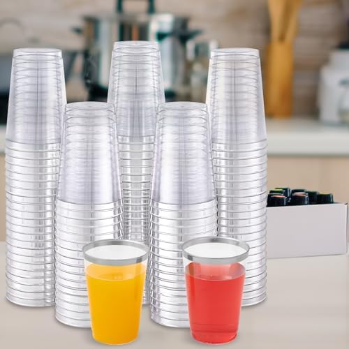 JOLLY CHEF 100 Pack 12oz & 9oz Elegant Silver Rimmed Plastic Cups - Image 6