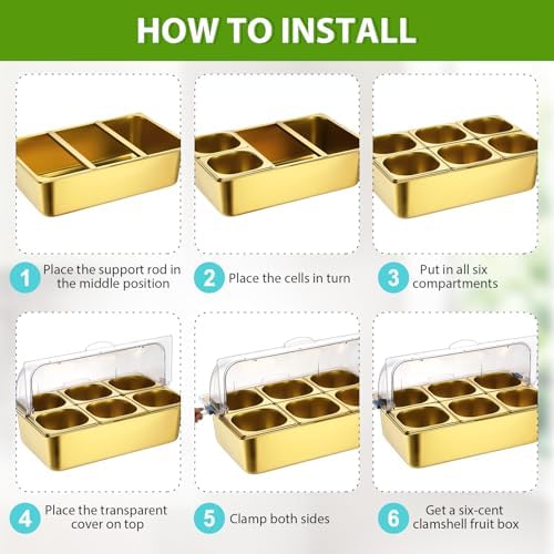 Ziliny 6 Pan Cold Food Buffet Server with Lid Salad Bar Station, Gold - Image 4