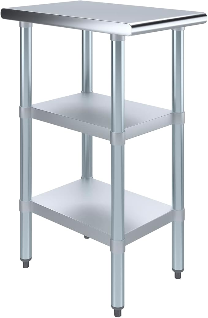 AmGood Stainless Steel Work Table with 2 Shelves | NSF | Metal Utility Table (15" Long x 24" Deep)