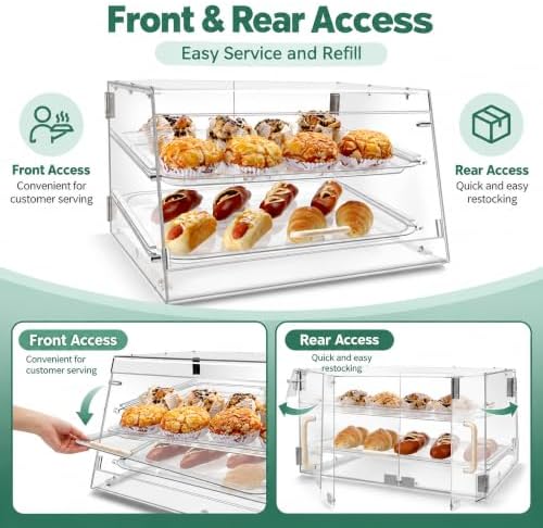 YBSVO 2-Tier Bakery Display Case with Front & Rear Doors - Image 3