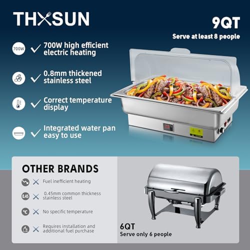 9QT Electric Chafing Dish Food Warmer, Roll Top with Temp Control - Image 7