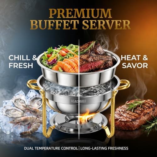 HEADMALL Chafing Dishes for Buffet 4 Pack, 6QT Gold Food Warmers for Parties Buffet Servers, Warming Trays for Wedding, Birthday Party or Holiday Celebration (4, Gold Frame) - Image 4